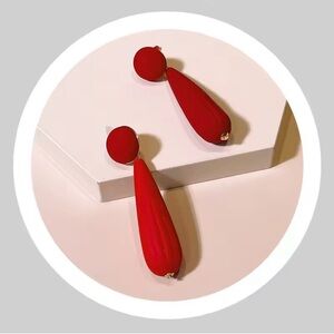 Long Elegant Red Drop Earrings Retro 60s Casual Formal Big Statement Large